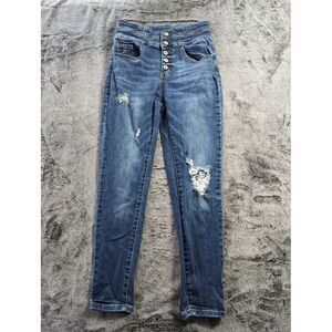 KanCan Button Fly Curvy Skinny Jeans Women's Size 7/27 Medium Wash Distressed